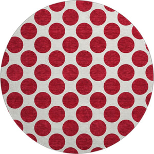 HomeRoots 8' Red Polka Dot Round Rug - Washable, UV Protected, Soft, and Durable for Homes with Kids & Pets 677432