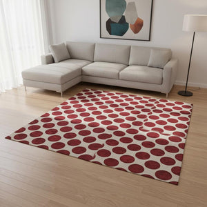 HomeRoots 8' X 10' Red And Ivory Polka Dot Area Rug - Washable, UV Protected, Durable, Perfect for Families! 677433