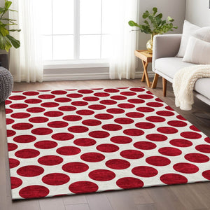 HomeRoots 8' X 10' Red And Ivory Polka Dot Area Rug - Washable, UV Protected, Durable, Perfect for Families! 677433