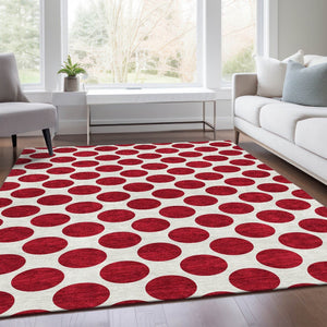 HomeRoots 8' X 10' Red And Ivory Polka Dot Area Rug - Washable, UV Protected, Durable, Perfect for Families! 677433