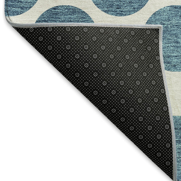 HomeRoots 8' Teal and Ivory Polka Dot Washable Round Rug - Durable, UV-Protected, Perfect for Family Spaces! 677438