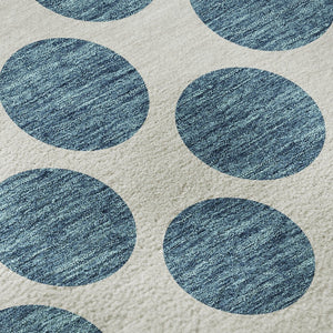 HomeRoots 8' Teal and Ivory Polka Dot Washable Round Rug - Durable, UV-Protected, Perfect for Family Spaces! 677438