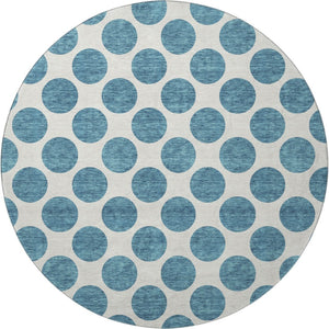 HomeRoots 8' Teal and Ivory Polka Dot Washable Round Rug - Durable, UV-Protected, Perfect for Family Spaces! 677438