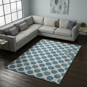 HomeRoots 8' X 10' Teal and Ivory Polka Dot Area Rug - Washable, UV Protected, Perfect for Homes with Kids & Pets 677439