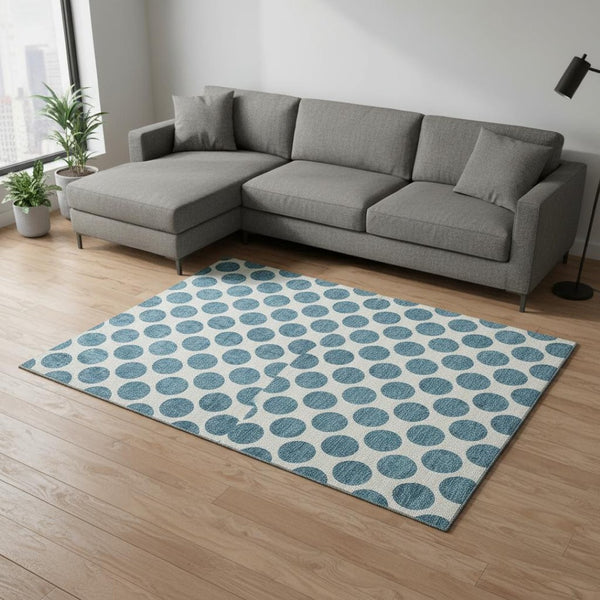 HomeRoots 10' X 14' Teal and Ivory Polka Dot Area Rug - Durable, UV-Protected, Stain-Resistant for Any Space 677441