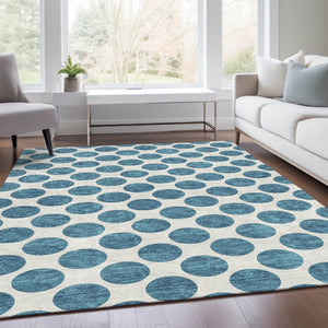 HomeRoots 10' X 14' Teal and Ivory Polka Dot Area Rug - Durable, UV-Protected, Stain-Resistant for Any Space 677441