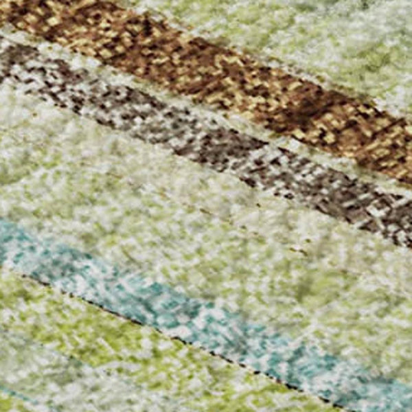 HomeRoots 5' Striped Artichoke Green, Brown & Beige Washable Area Rug with UV Protection for Family Spaces 677443