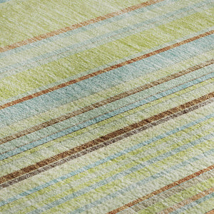HomeRoots 5' Striped Artichoke Green, Brown & Beige Washable Area Rug with UV Protection for Family Spaces 677443