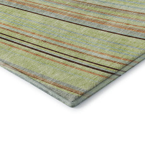 HomeRoots 8' Washable Round Rug in Artichoke Green, Brown & Beige Stripes – Durable, UV-Protected, Easy Care 677444