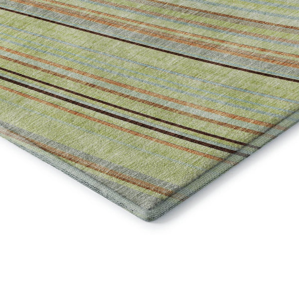 HomeRoots 8' Washable Round Rug in Artichoke Green, Brown & Beige Stripes – Durable, UV-Protected, Easy Care 677444