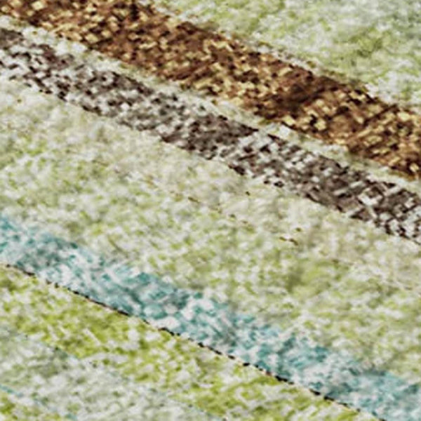 HomeRoots 8' X 10' Washable Area Rug in Artichoke Green, Brown & Beige Stripes with UV Protection & Style 677445