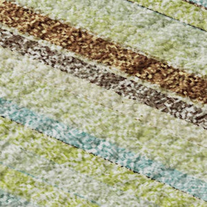 HomeRoots 9' X 12' Artichoke Green Striped Washable Area Rug with UV Protection for High-Traffic Spaces 677446