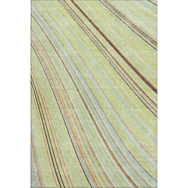 HomeRoots 10' X 14' Artichoke Green Brown Striped Washable Area Rug with UV Protection for Easy Living Spaces 677447