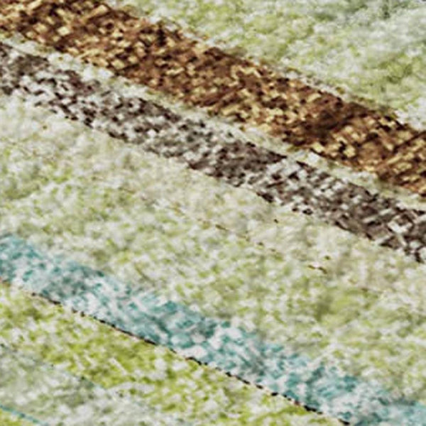 HomeRoots 10' X 14' Artichoke Green Brown Striped Washable Area Rug with UV Protection for Easy Living Spaces 677447