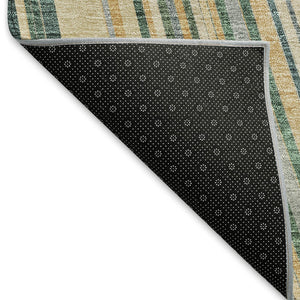 HomeRoots 5' X 8' Beige Gold Sage Striped Area Rug - Durable, Washable, UV Protected, Perfect for Busy Homes! 677449