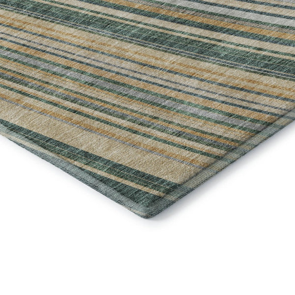 HomeRoots 5' X 8' Beige Gold Sage Striped Area Rug - Durable, Washable, UV Protected, Perfect for Busy Homes! 677449