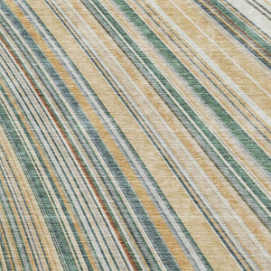 HomeRoots 5' X 8' Beige Gold Sage Striped Area Rug - Durable, Washable, UV Protected, Perfect for Busy Homes! 677449