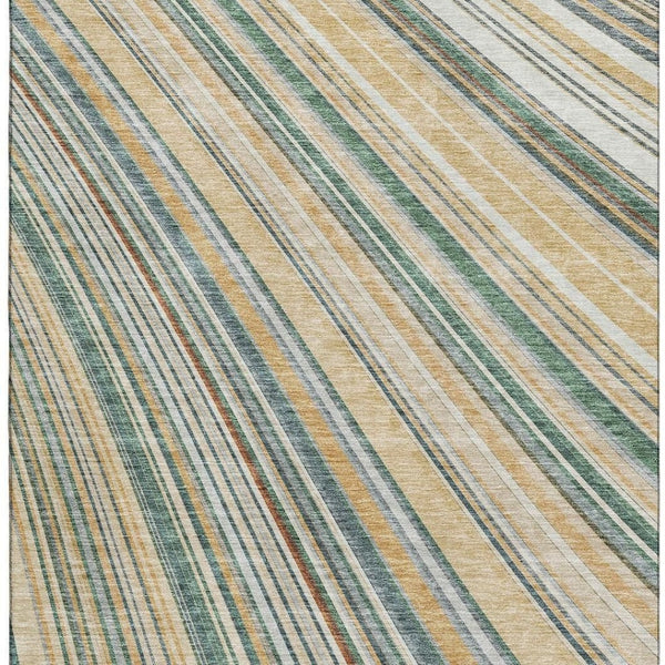 HomeRoots 5' X 8' Beige Gold Sage Striped Area Rug - Durable, Washable, UV Protected, Perfect for Busy Homes! 677449