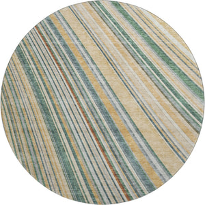HomeRoots 8' Beige Gold and Sage Striped Round Rug - Washable, UV Protected, Stain Resistant for High-Traffic Areas 677450
