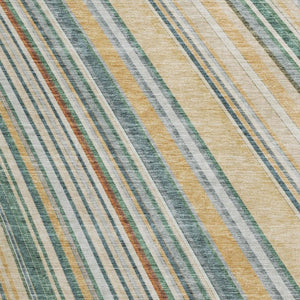 HomeRoots 8' Beige Gold and Sage Striped Round Rug - Washable, UV Protected, Stain Resistant for High-Traffic Areas 677450