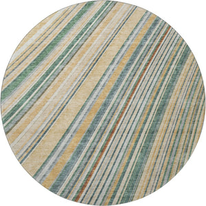 HomeRoots 8' Beige Gold and Sage Striped Round Rug - Washable, UV Protected, Stain Resistant for High-Traffic Areas 677450