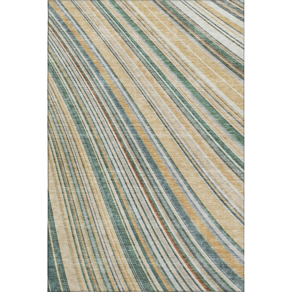 HomeRoots 8' X 10' Beige Gold Sage Striped Area Rug - Durable, Washable, UV Protected for Stylish Living Spaces 677451