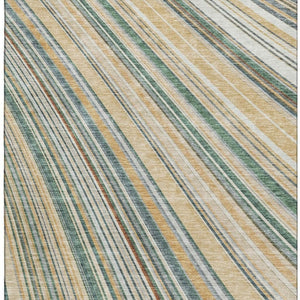 HomeRoots 8' X 10' Beige Gold Sage Striped Area Rug - Durable, Washable, UV Protected for Stylish Living Spaces 677451