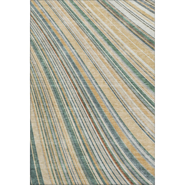 HomeRoots 9' X 12' Durable Beige Gold Sage Striped Area Rug – UV Protected, Stain Resistant, Easy Care Design 677452