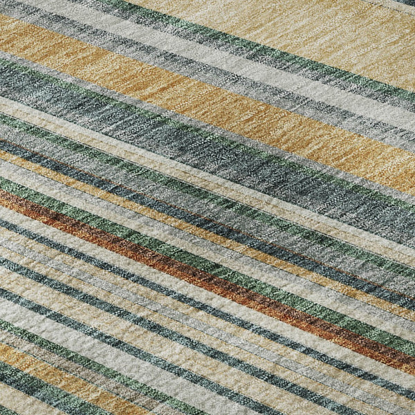 HomeRoots 9' X 12' Durable Beige Gold Sage Striped Area Rug – UV Protected, Stain Resistant, Easy Care Design 677452