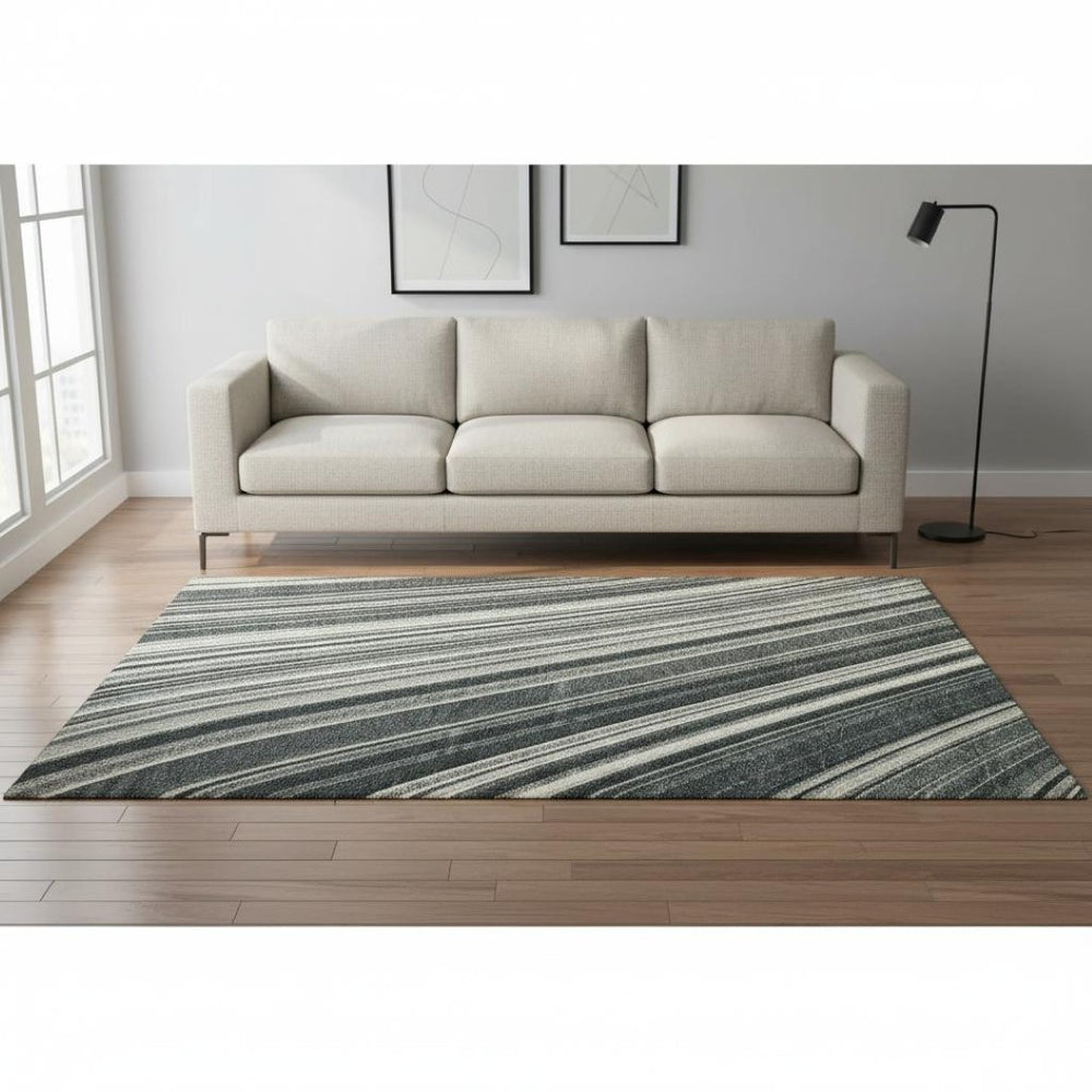 HomeRoots 5' X 8' Striped Washable Area Rug - Durable, UV-Protected, Pet-Friendly Design for Stylish Spaces 677455