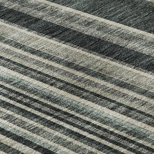 HomeRoots 8' Striped Washable Round Rug in Black, Gray, and Ivory - UV Protected, Durable & Stain Resistant! 677456