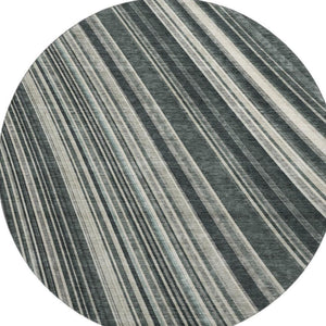 HomeRoots 8' Striped Washable Round Rug in Black, Gray, and Ivory - UV Protected, Durable & Stain Resistant! 677456