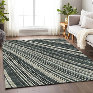 HomeRoots 8' X 10' Striped Washable Area Rug - Durable Black, Gray & Ivory Design with UV Protection & Easy Care 677457