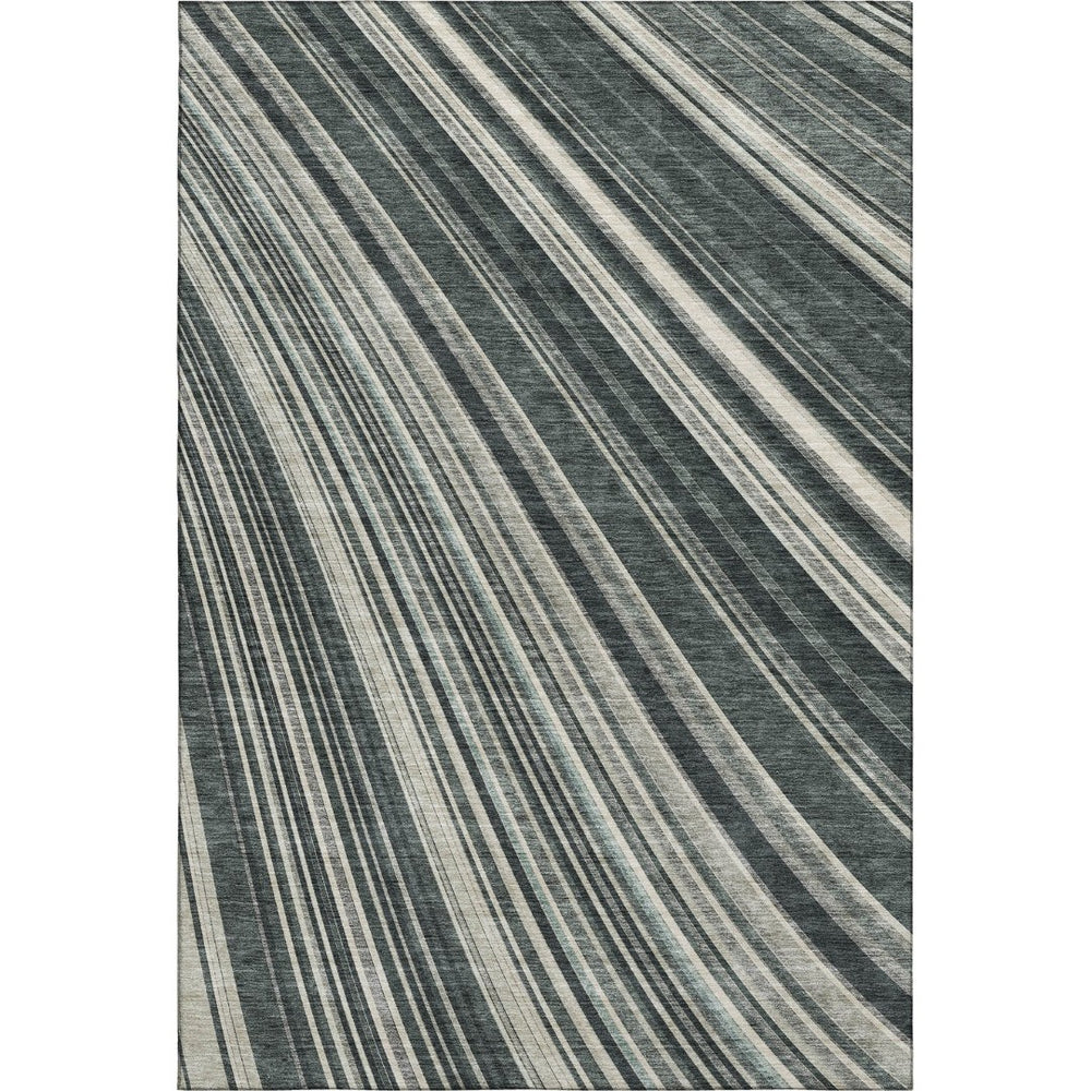 HomeRoots 8' X 10' Striped Washable Area Rug - Durable Black, Gray & Ivory Design with UV Protection & Easy Care 677457