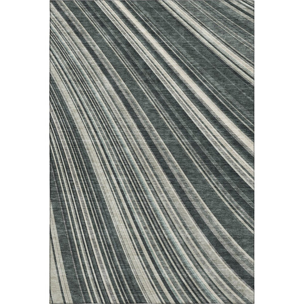 HomeRoots 8' X 10' Striped Washable Area Rug - Durable Black, Gray & Ivory Design with UV Protection & Easy Care 677457
