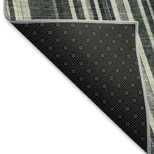 HomeRoots 8' X 10' Striped Washable Area Rug - Durable Black, Gray & Ivory Design with UV Protection & Easy Care 677457