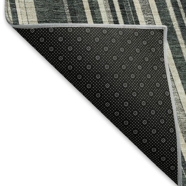 HomeRoots 8' X 10' Striped Washable Area Rug - Durable Black, Gray & Ivory Design with UV Protection & Easy Care 677457