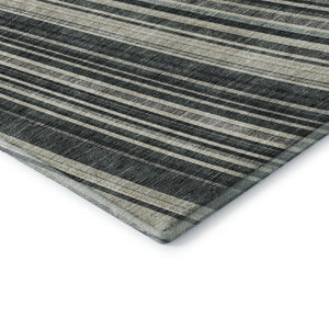 HomeRoots 8' X 10' Striped Washable Area Rug - Durable Black, Gray & Ivory Design with UV Protection & Easy Care 677457