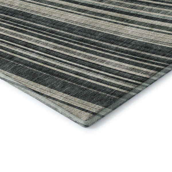 HomeRoots 8' X 10' Striped Washable Area Rug - Durable Black, Gray & Ivory Design with UV Protection & Easy Care 677457