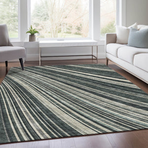HomeRoots 8' X 10' Striped Washable Area Rug - Durable Black, Gray & Ivory Design with UV Protection & Easy Care 677457