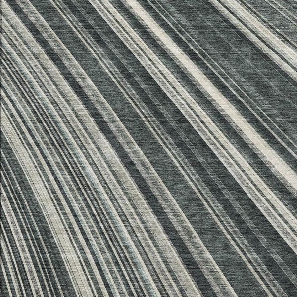 HomeRoots 8' X 10' Striped Washable Area Rug - Durable Black, Gray & Ivory Design with UV Protection & Easy Care 677457