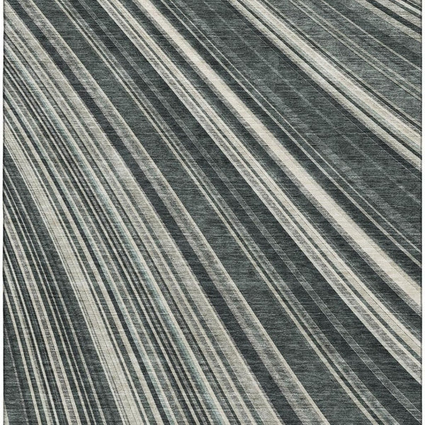 HomeRoots 8' X 10' Striped Washable Area Rug - Durable Black, Gray & Ivory Design with UV Protection & Easy Care 677457