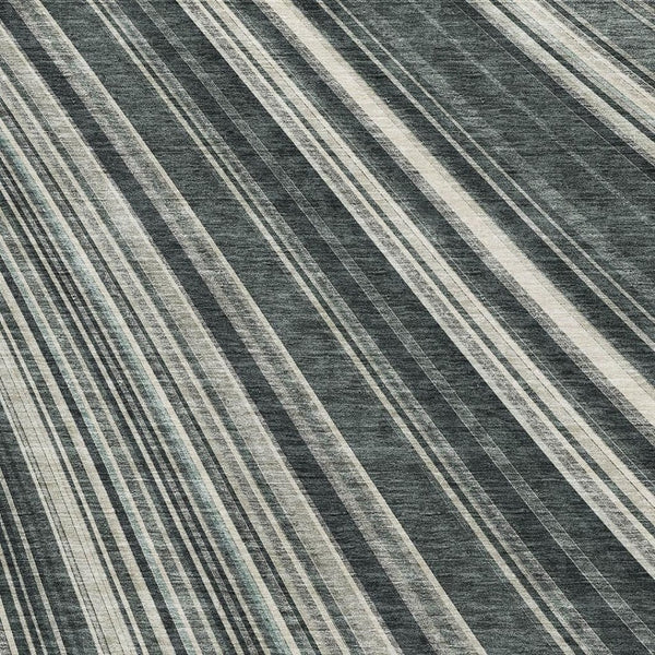 HomeRoots 10' Black, Gray & Ivory Striped Washable Area Rug - UV Protected, Durable, Easy-Care for High Traffic Areas 677459