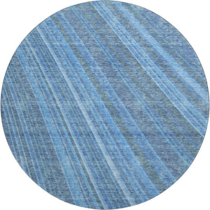 HomeRoots 8' Blue And Gray Striped Round Rug - Washable, UV-Protected, Durable, Stylish for Homes & Outdoors 677462