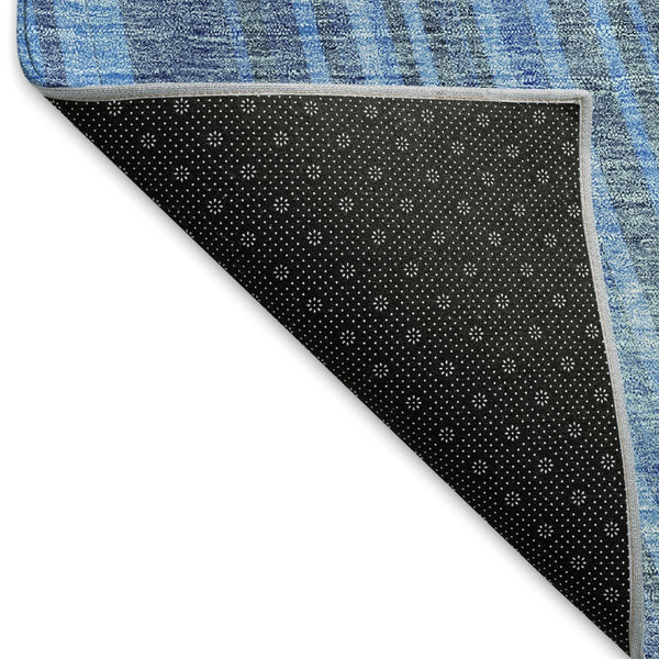 HomeRoots 8' Blue And Gray Striped Round Rug - Washable, UV-Protected, Durable, Stylish for Homes & Outdoors 677462