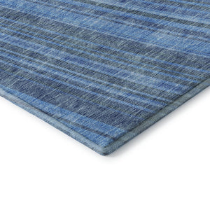 HomeRoots 8' Blue And Gray Striped Round Rug - Washable, UV-Protected, Durable, Stylish for Homes & Outdoors 677462