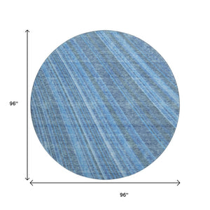 HomeRoots 8' Blue And Gray Striped Round Rug - Washable, UV-Protected, Durable, Stylish for Homes & Outdoors 677462