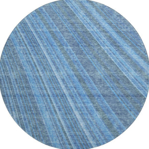 HomeRoots 8' Blue And Gray Striped Round Rug - Washable, UV-Protected, Durable, Stylish for Homes & Outdoors 677462