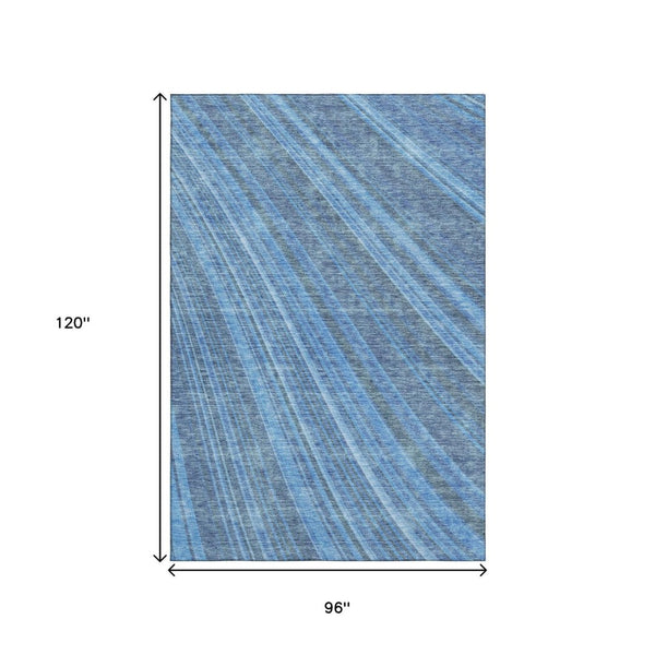 HomeRoots 8' X 10' Blue And Gray Striped Area Rug - Stain-Resistant, UV-Protected, Durable & Easy-Care Design 677463