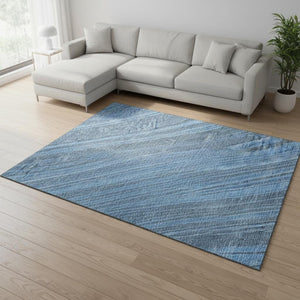 HomeRoots 8' X 10' Blue And Gray Striped Area Rug - Stain-Resistant, UV-Protected, Durable & Easy-Care Design 677463